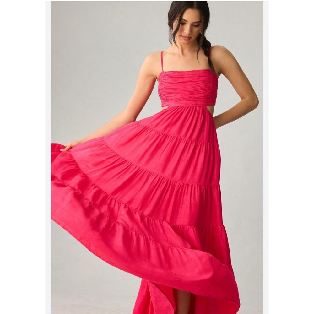 Anthropologie Let Me Be Cutout Tiered Maxi Dress in Pink Size XL